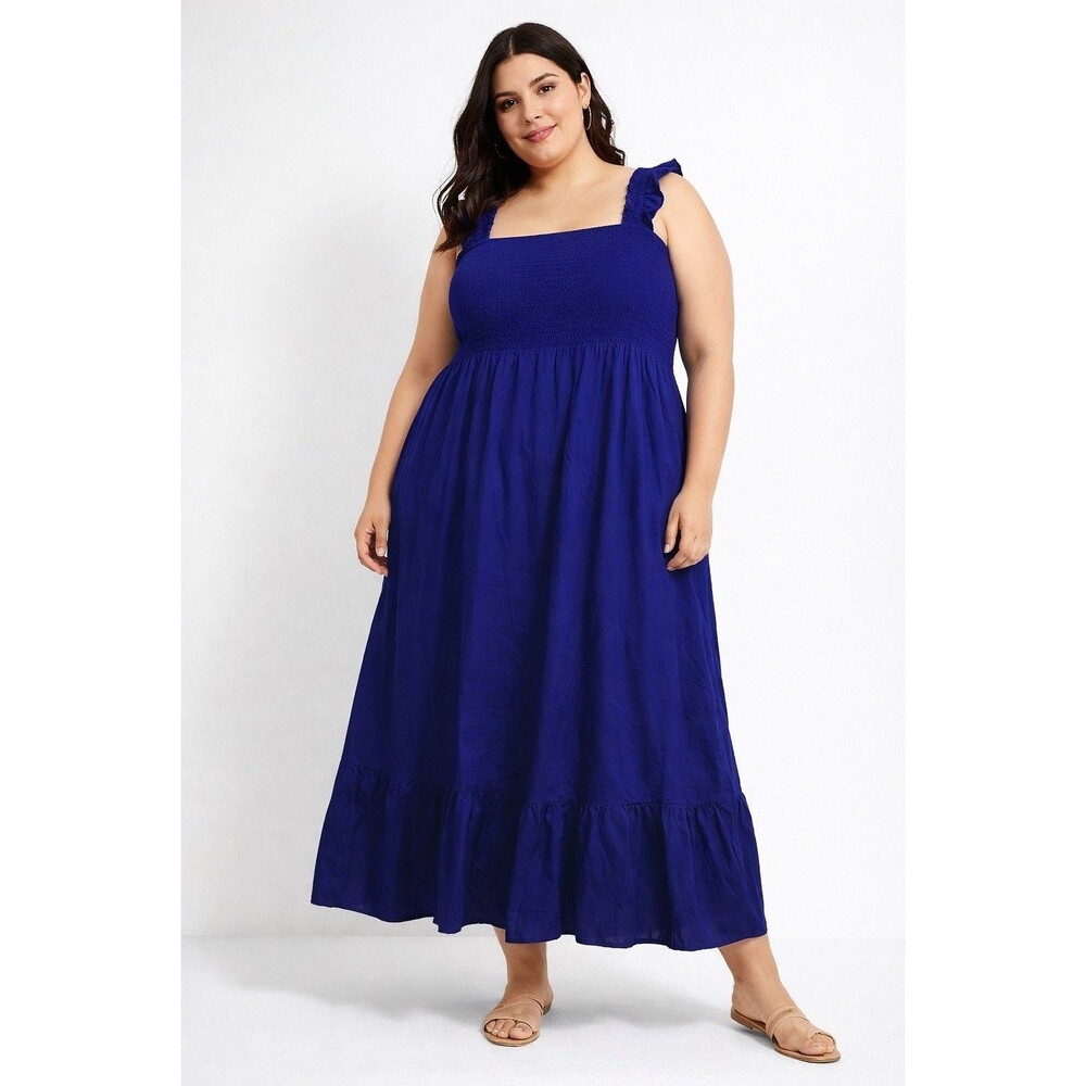 The Drop Blue Sleeveless Dress Womens 4X Ruffle Strap Babydoll Tiered Maxi